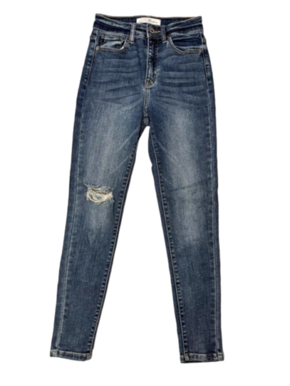 KanCan Dark Wash High-Rise Distressed Skinny Back Seam Jeans Size 1/24 #2463